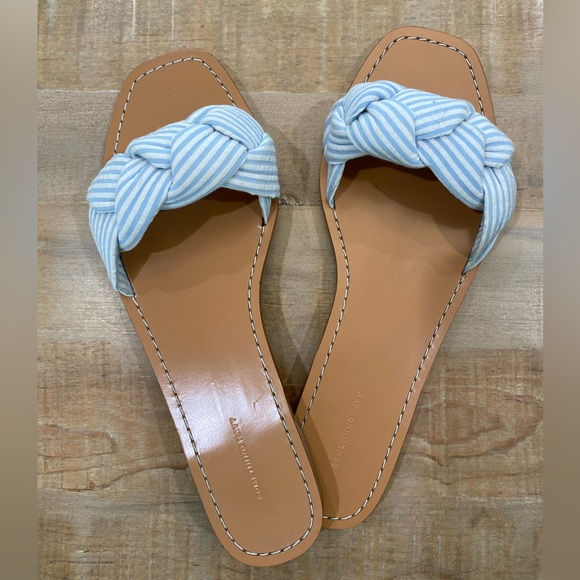 Something Navy Cici Bow nautical blue white striped slide on sandals flats shoes - Picture 3 of 13